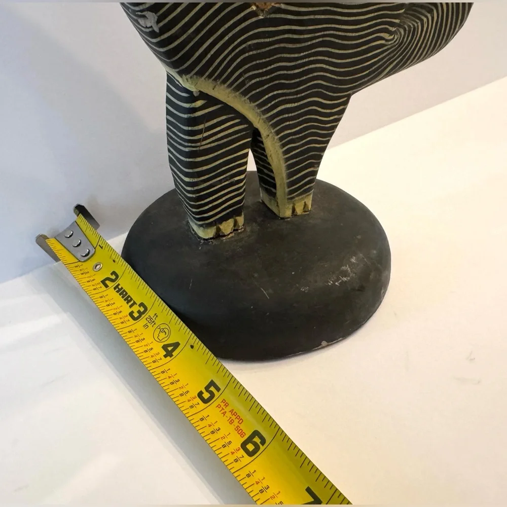 PIER 1 STRIPED WOODEN FOLK ART CAT With MIRROR Statue 15” tall